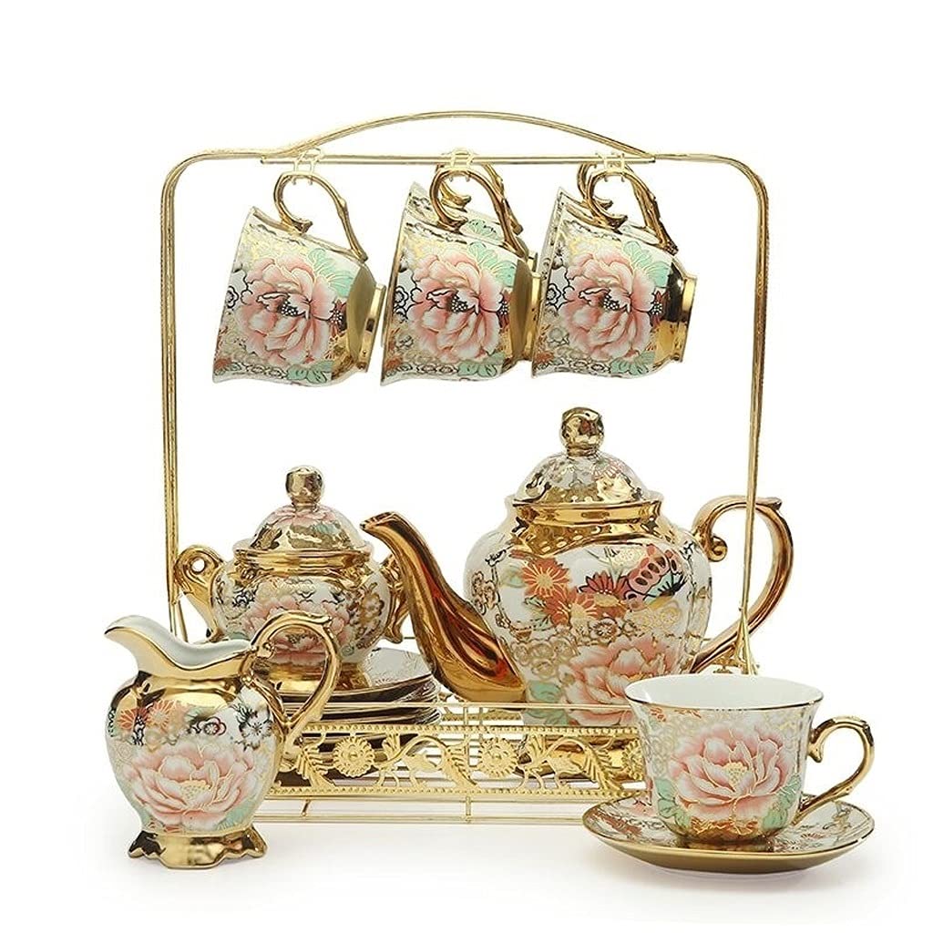 Zestaw filiżanek do espresso, kubki kawy, czajniczek w stylu dworskim ceramiczne talerze porcelanowe łyżki dzbanek cukiernica podwieczorek Teaware