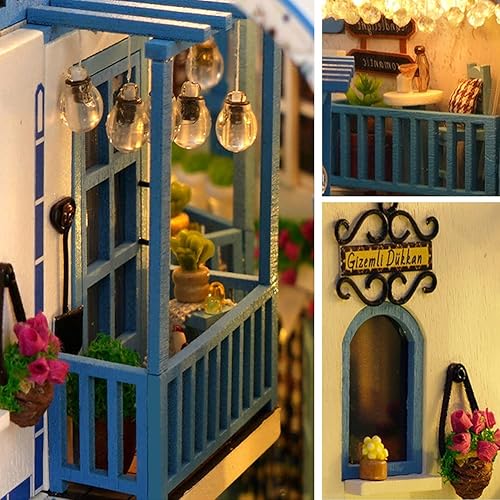 Miniatura 4 de Kit de rincón de libros para bricolaje con LED, rompecabezas de madera 3D, decoración de estantería, muebles de casa de muñecas, diorama de