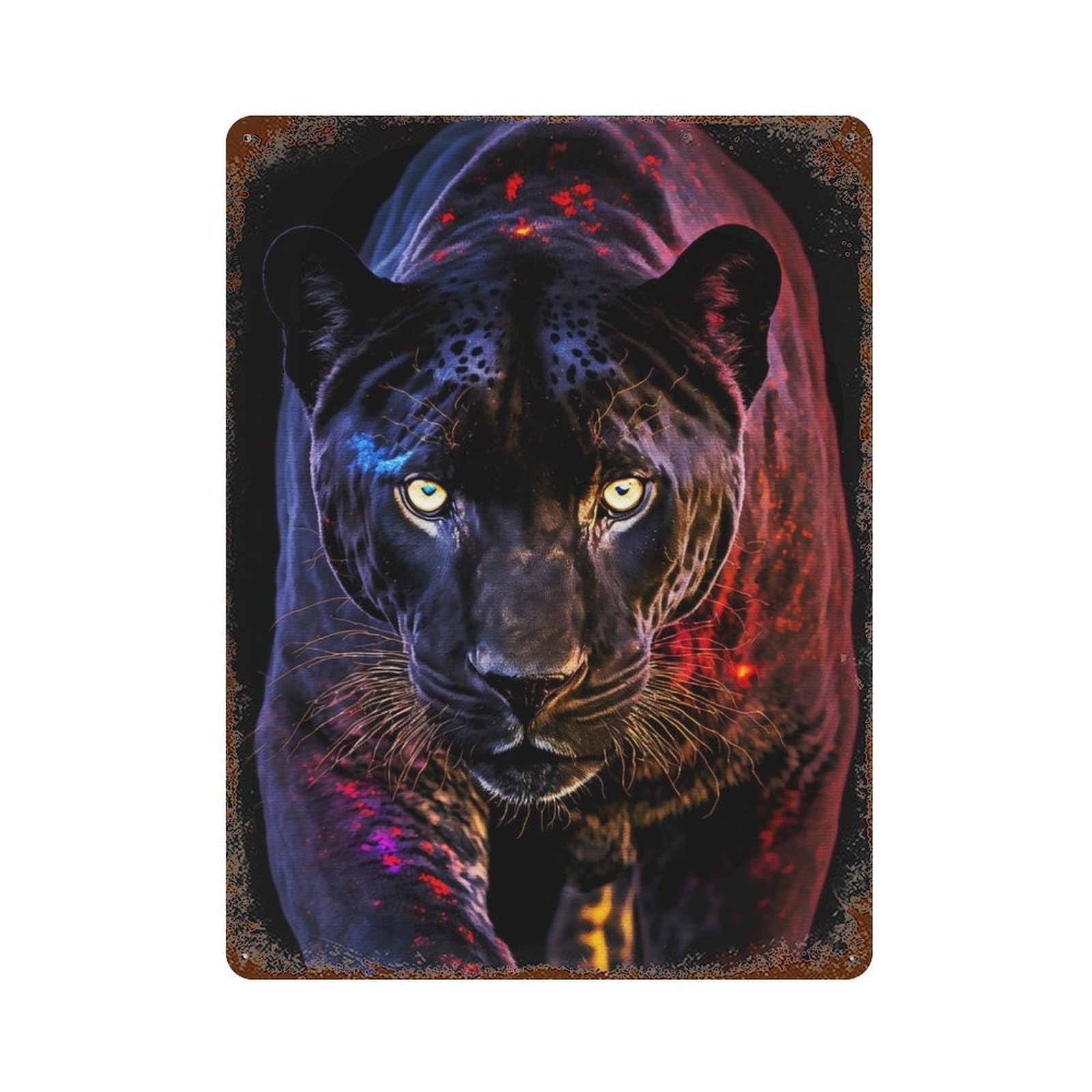 Colorful Black Tiger Vintage Rust Metal Sign 15.7"x11.8", Shabby Chic Decor for Garage, Pub Or Kitchen