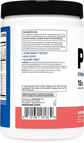 Miniatura 4 de Nutricost Xtreme preentrenamiento, sandía, 30 porciones, vegetariano, sin OMG y sin gluten (Pre-X)