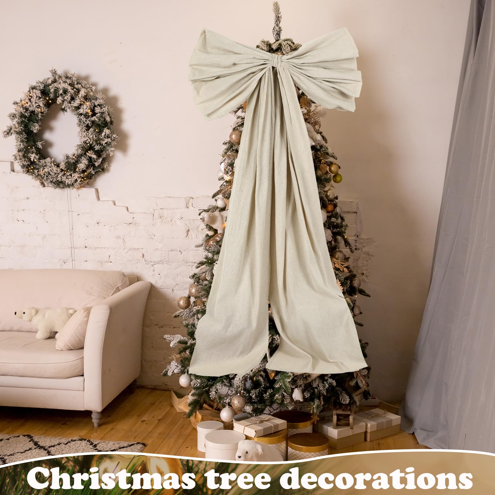 Giegxin Cimier de sapin de Noël extra large de 150 cm en coton et lin avec longs serpentins pour couronne de vacances pour Noël, décoration de maison, de mariage