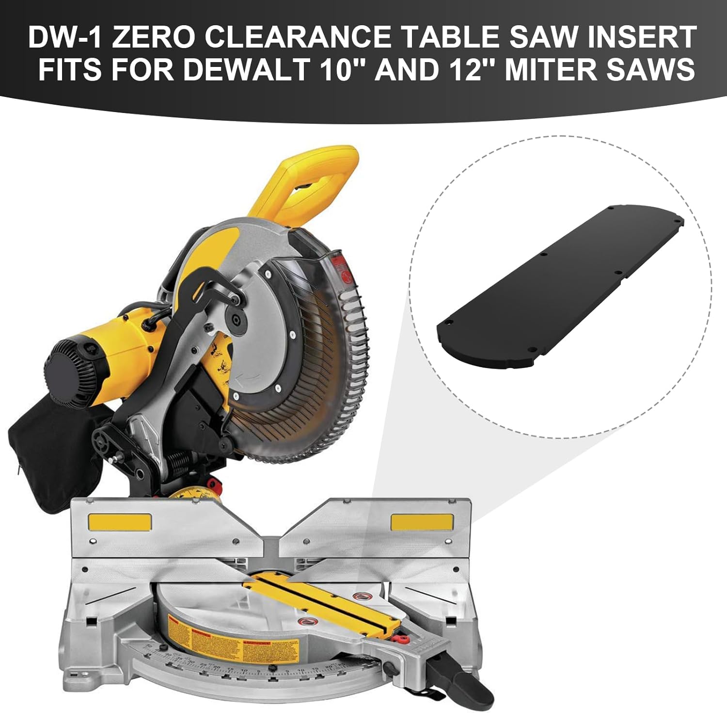 DW-1 Zero Clearance Insert Compatible with DeWalt Miter Saws DW703, DW704, DW705, DW706, DW713, DW715 & DW716 - Solid Blank Throat Plate for Tear-Out Reduction & Precision Cutting