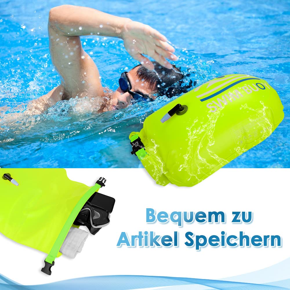 Eyein Schwimmboje, 20L Sicherheit Schwimmen Boje wasserdicht Dry Bag Storage Bag mit verstellbarem Gürtel für Bubble Kajakfahren Open Water Sicherheit Schwimmen Training Triathlon Schnorcheln