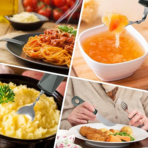 Miniatura 5 de Utensilios adaptativos, utensilios con peso para temblores de manos, utensilios construidos para adultos, utensilios de alimentación adaptativos,