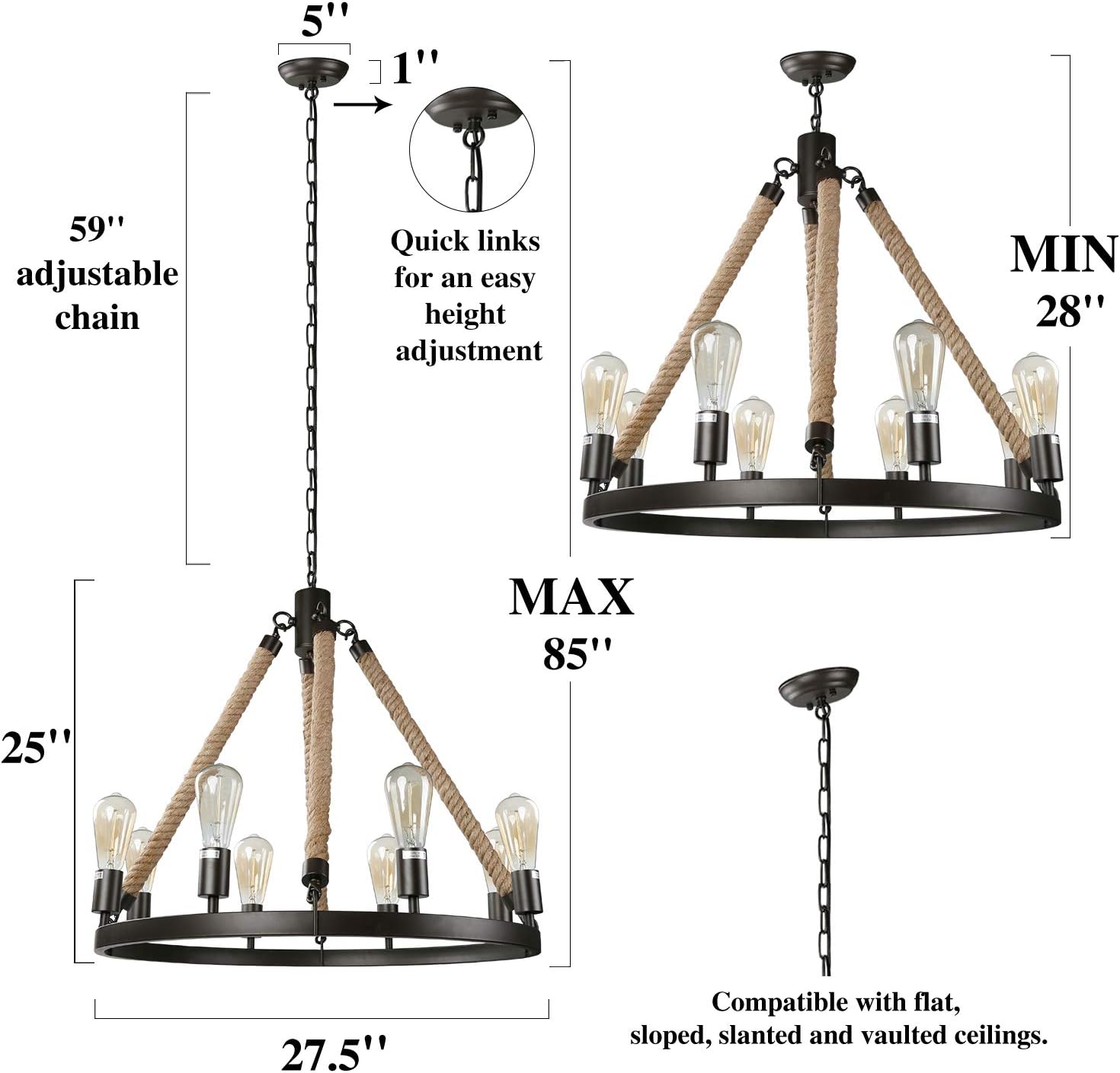 Super Cheap 🛒 GEPOW Farmhouse Rope Chandelier, Round Wagon Wheel Light Fixture for Dining Room, Living Room, Bedroom, Kitchen Island and Foyer