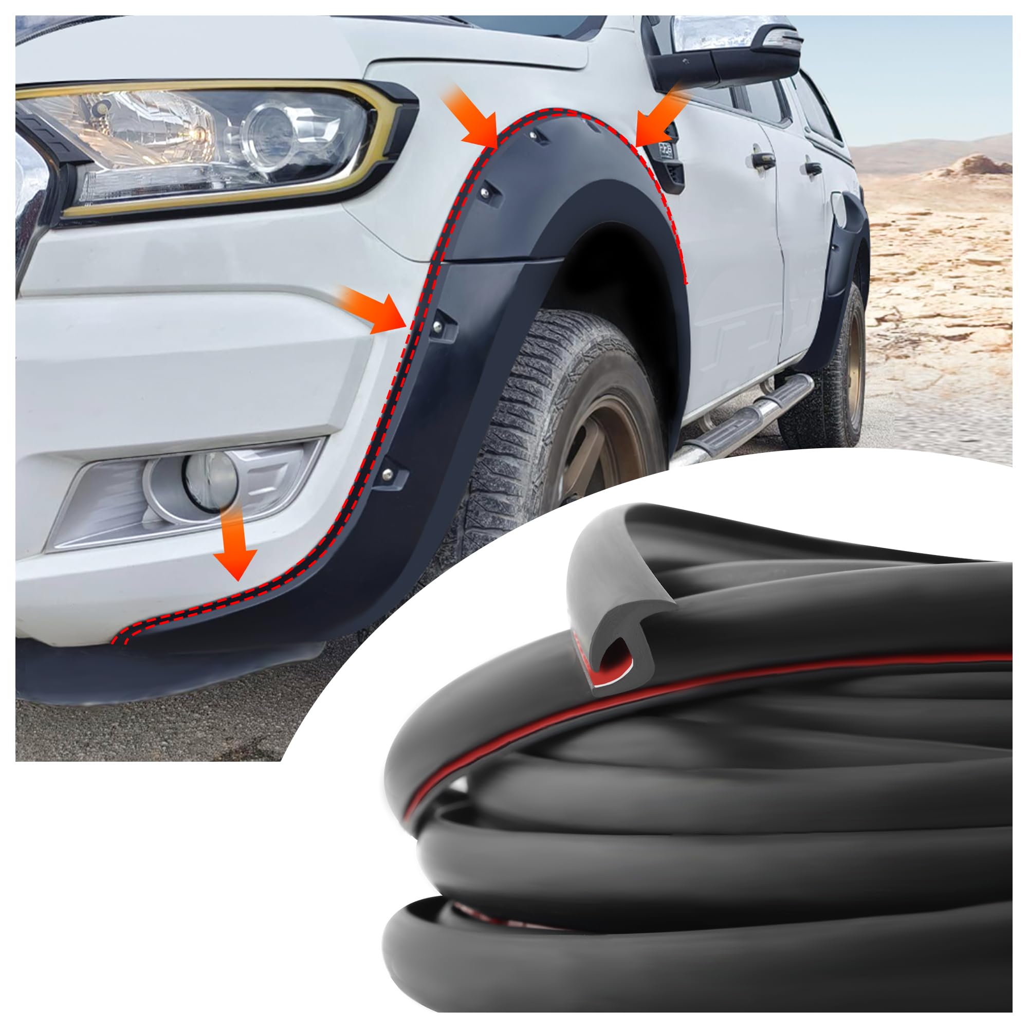 33FT Mudguard Flares Rubber Edge Trim,EPDM Rubber Seal Strip with Self Adhesive for Car Wheel Wells,Universal Rubber Gasket Strip Automotive Weather Stripping for Car Truck