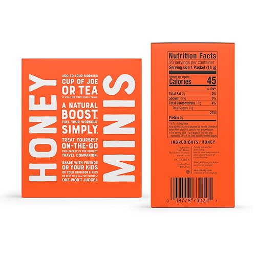 Miniatura 2 de Nate's Honey Minis - Miel de una sola porción 100% pura, cruda y sin filtrar, rellenos de calcetines navideños, paquetes de 0.49 onzas, caja de 20