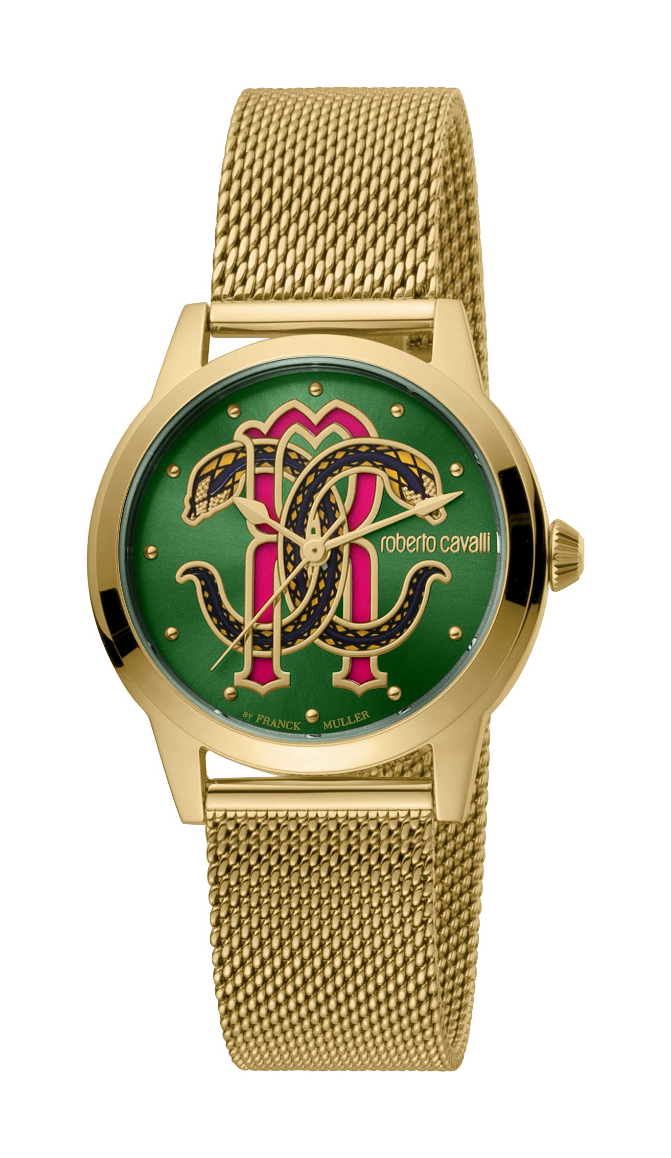 Roberto Cavalliby Franck Muller Swiss Made Women's Mother of Pearl Dial Swiss Quartz Watch, Gold
