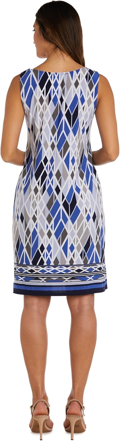 Elegant Knee-Length Geometric Shift Dress W/ 3/4 Sleeve Draped Flyaway Jacket - Image 4