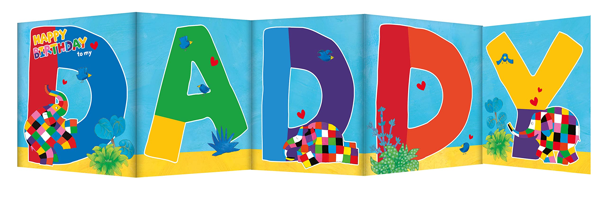 Daddy Birthday Card, Birthday Card for Daddy - Elmer the Elephant Pull out Card