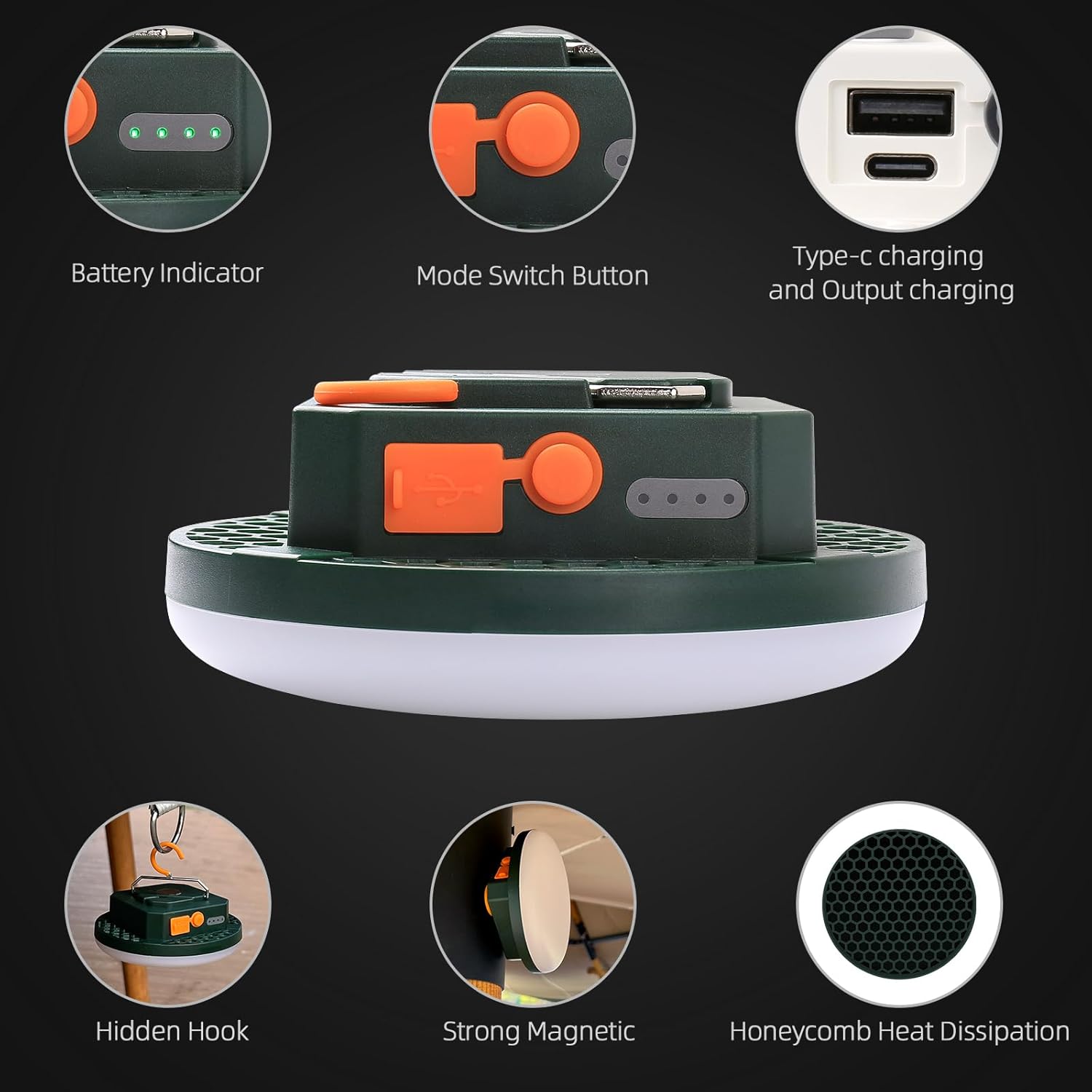 Multi-Functional Rechargeable Camping Lantern Set –High-Capacity Outdoor Lights (White + Green), USB-C Charging, Magnetic Design, Perfect for Camping, Outdoors, Emergencies, and Home Lighting