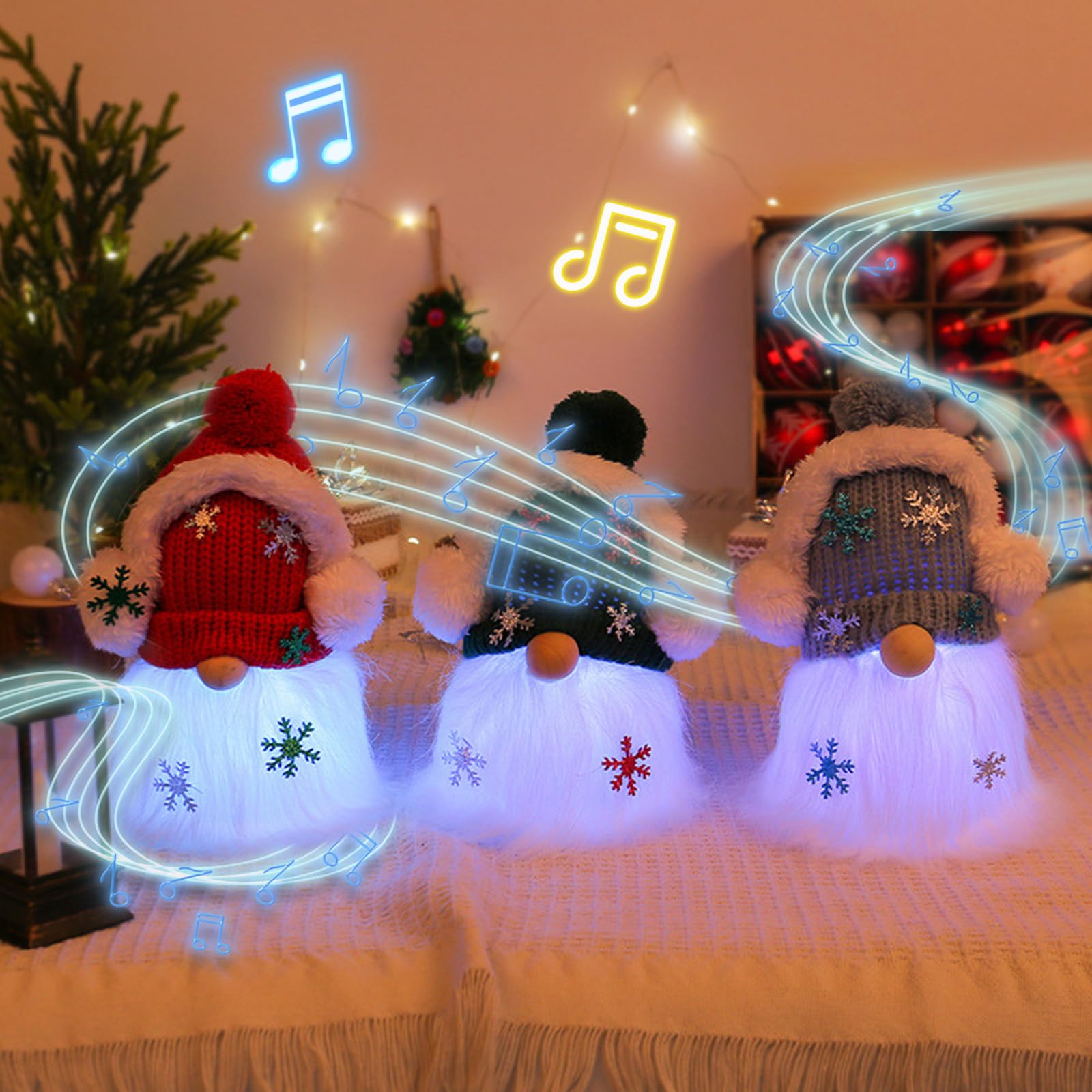 Gnomo Navideño Iluminado Papá Noel,3 Piezas Gnomo Navidad Decoración,Gnomos Navideños con Luz,Figuras de Felpa Navideña,Decoracion Navidad,Gnomo Navidad,Gnomos Navidad,Gnomos Navidad con luz y musica