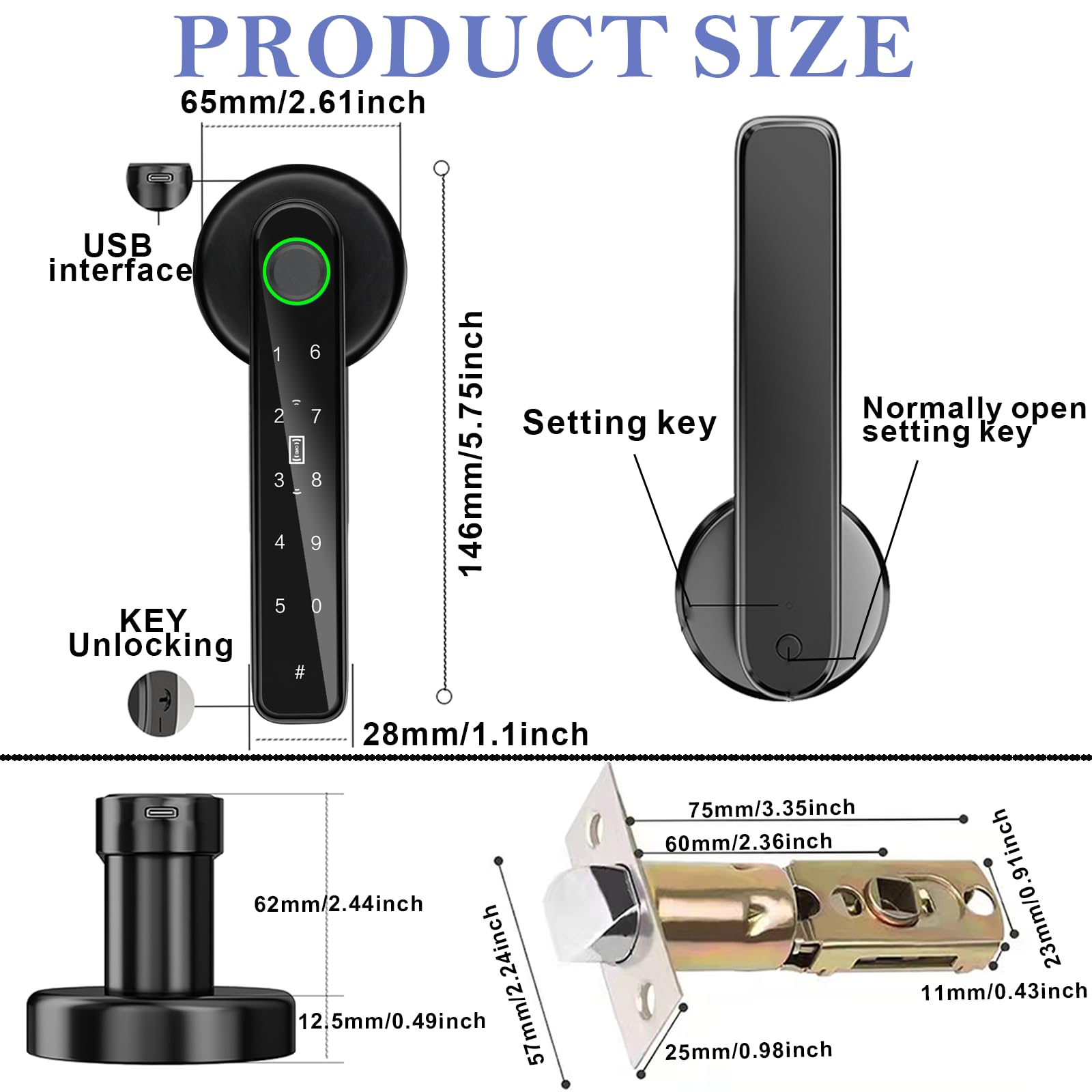 Serrure de porte intelligente à empreintes digitales, serrure de porte d'entrée sans clé avec application – cartes – clé de sauvegarde – empreintes digitales – codes, serrure de porte biométrique pour
