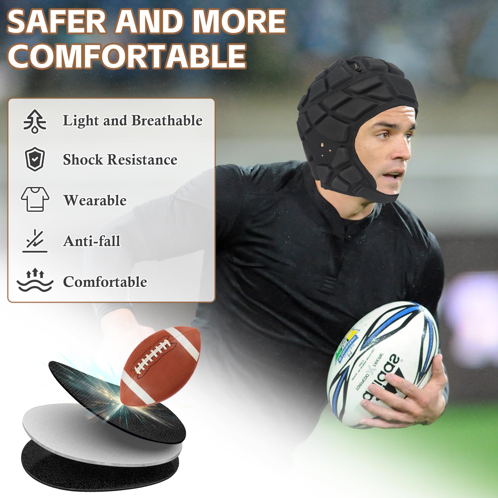 Casco da calcio universale con bandiera softshell, con paradenti, 7v7, regolabile, traspirante, con bretelle per la protezione della testa