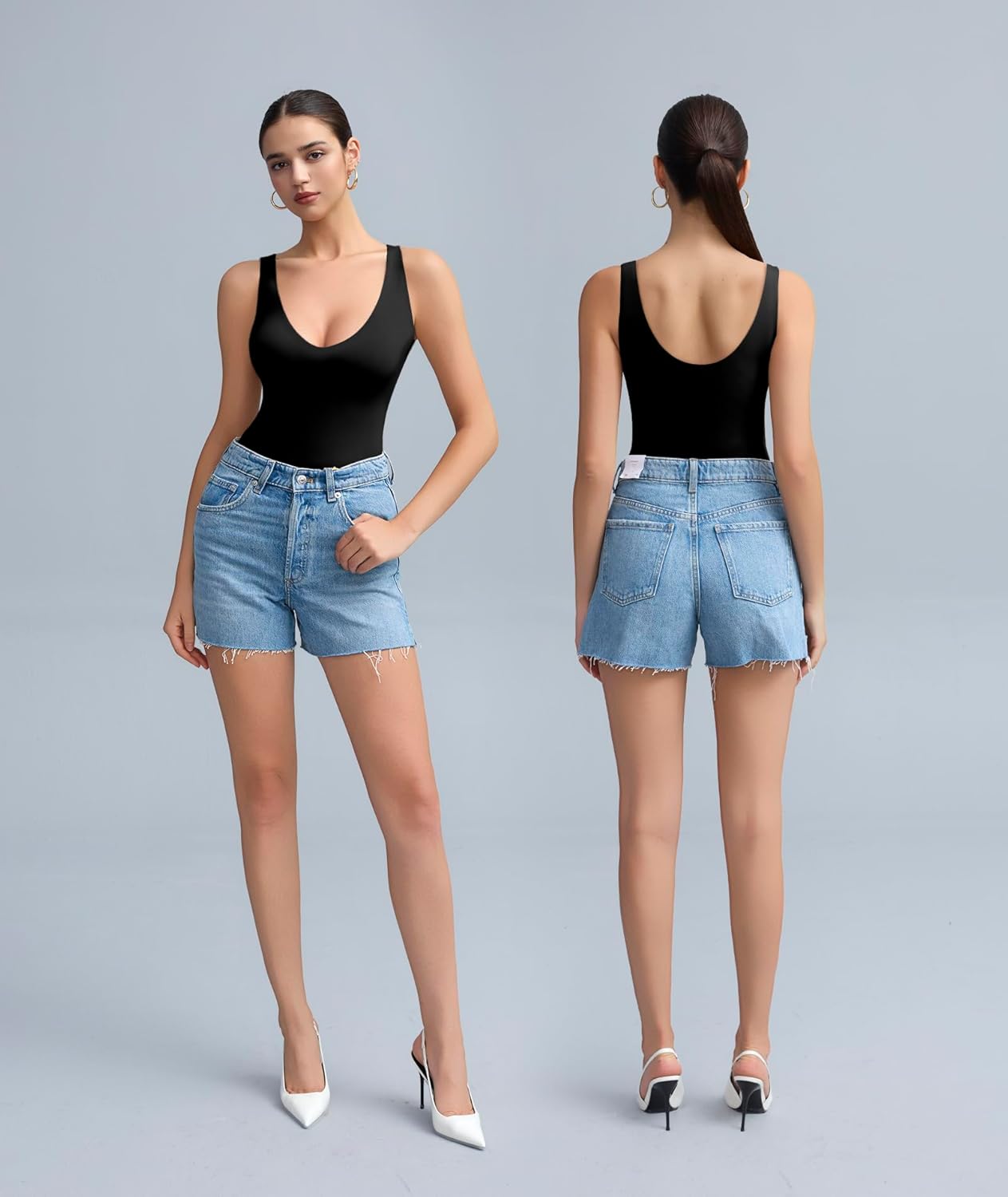 Women's Double-Lined Deep V Neck Bodysuit - Backless Sexy Sleeveless Thong Body Suits Tank Tops (Non-See Through) - Image 7