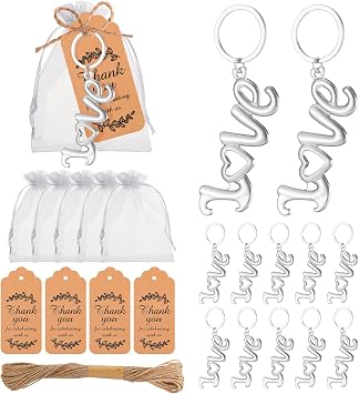 50Pieces Love Bottle Openers with Keychain/Keyrings and Thank You Tags Great Gifts for Wedding or Bridal Shower Favors, Valentines Party Souvenirs to Guests silver