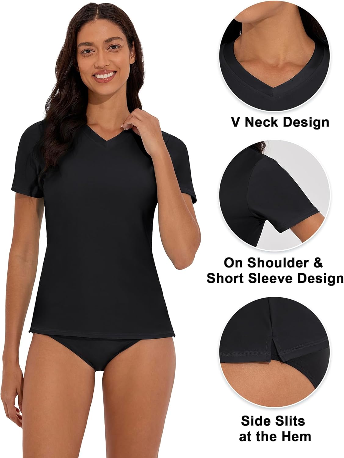 Women's V-Neck Short Sleeve Rash Guard Shirts UV Protection Swim Shirts UPF 50+ Lightweight Swimwear - Image 4