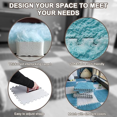 Miniatura 3 de Jaderlu 15 alfombras modulares entrelazadas de 11.8 pulgadas de grosor para caravana, alfombras de espuma EVA suaves y esponjosas, alfombras