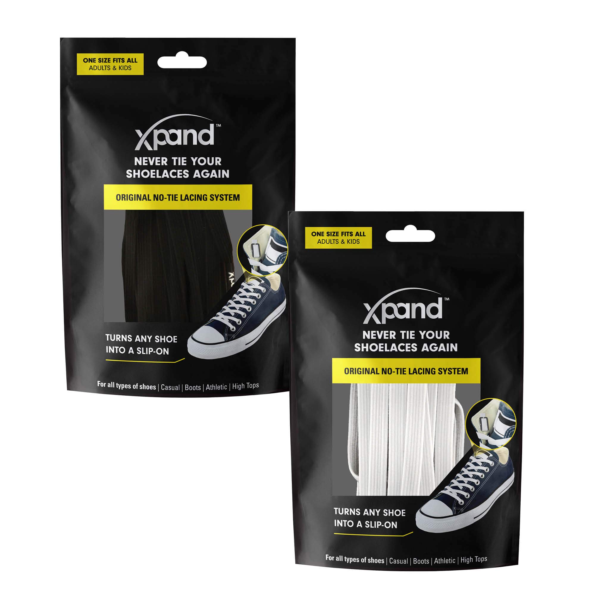XpandNo Tie Shoelaces System with Elastic Laces - One Size Fits All Adult and Kids Shoes (Pack of 2)