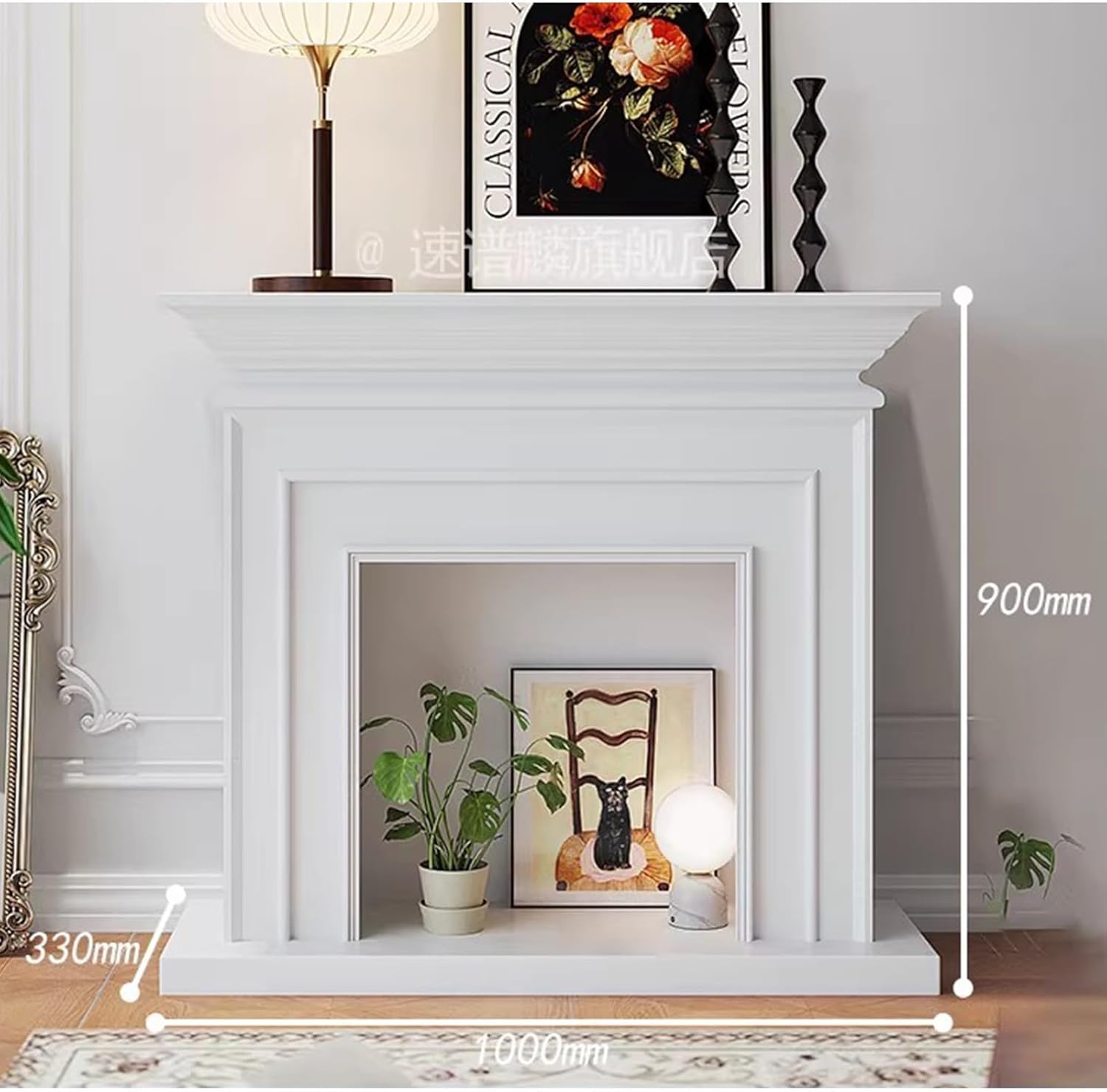 Decorative Fireplace Frame Solid Wood Classic Traditional Fireplace Mantel Surround with Open Shelf(White)