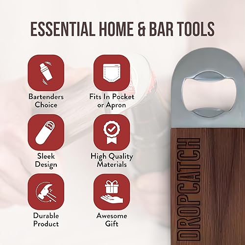Miniatura 2 de DropCatch Abridor de botellas con hoja de barra de mano para cocina y bar, acero inoxidable y nogal (estándar)
