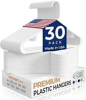 HOUSE DAY White Plastic Hangers 30 Pack, Slim Space-Saving Clothes Hangers
