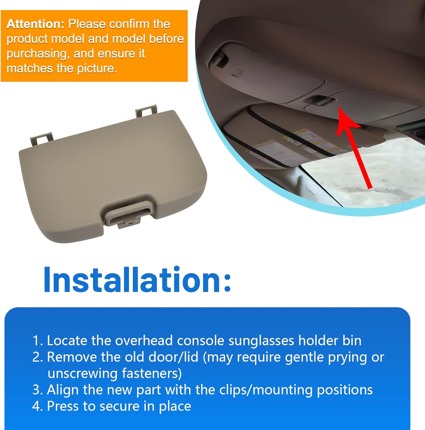 Overhead Console Sunglasses Holder Bin Cover Fits for Ford Super Duty F250 F350 F450 F550 Truck 2002-2007 Replace 2C3Z-27811586-BAA 2C3Z27811586BAA Tan