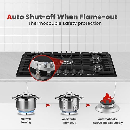 Miniatura 4 de GASLAND PRO GH2365EF - Placa de cocina de gas de 36 pulgadas, 5 quemadores, estufas convertibles de NG/LPG integradas, enchufable para encimera de