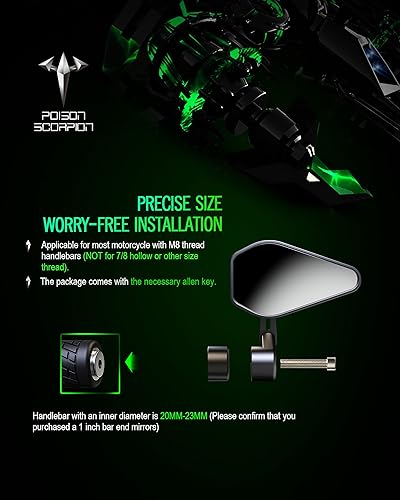 Miniatura 6 de POISON SCORPION - Espejos de extremo de barra de motocicleta, espejo de manillar de rosca de aluminio compatible con ZX6R ZX10R ZX9R ZX12R ZX14R