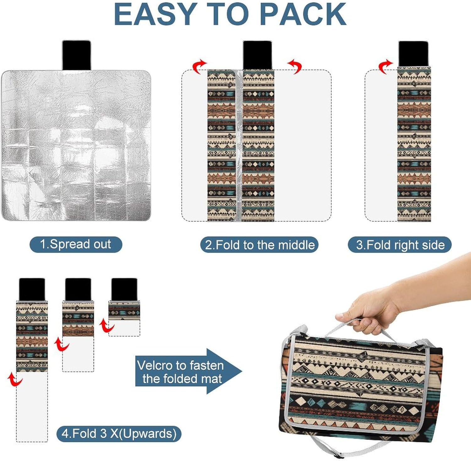 Outdoor Picnic Blanket,Native American Patterns Print Picnic Blankets,Large Beach Blanket Sand Free Foldable Portable Camping Blanket