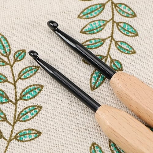 Miniatura 6 de Create idea Juego de 9 ganchos de ganchillo con mango plano ergonómico, agarre de madera para tejer a ganchillo, suministros ligeros de 0.079