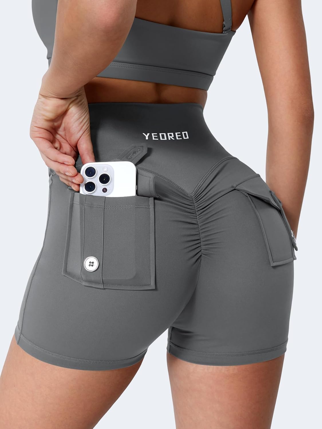 YEOREO CoreFlex Scrunch Workout Shorts with Pockets Charm Gym Biker Shorts for Women High Waisted Booty Yoga - Image 3