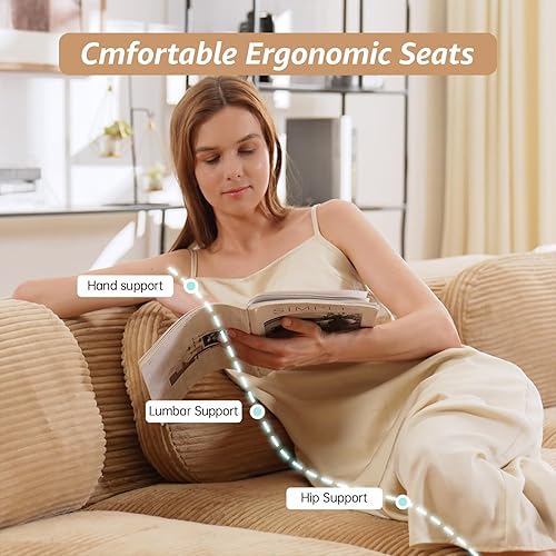 Miniatura 4 de Sofá biplaza moderno de 80 pulgadas para sala de estar, sofá modular de pana con asiento profundo, sofá biplaza camello con 1 otomana, sofás para