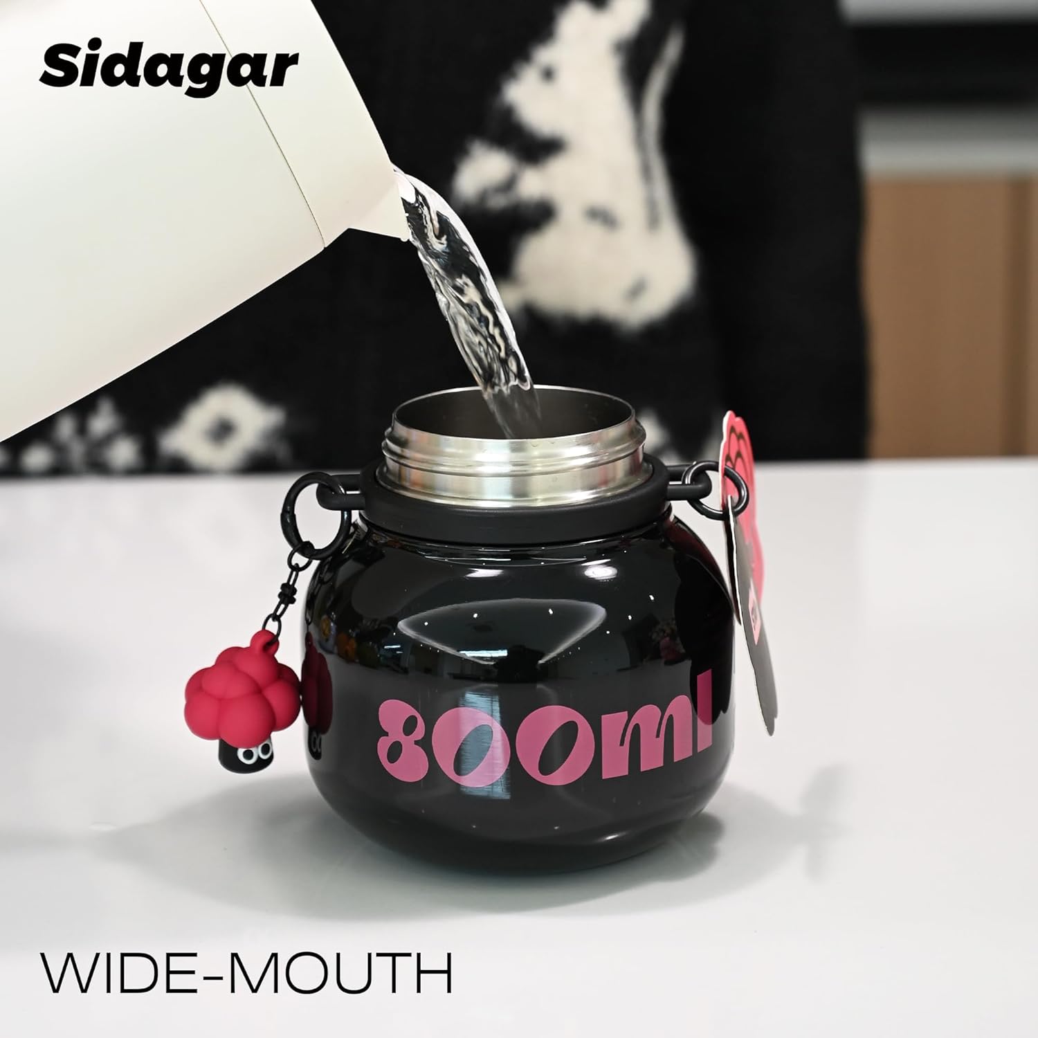 27 oz Water Bottle with Straw and Carry Handle, Black Wide Mouth Vacuum Insulated Stainless Steel Bottles Easy Carry Tumbler for Women - Image 7