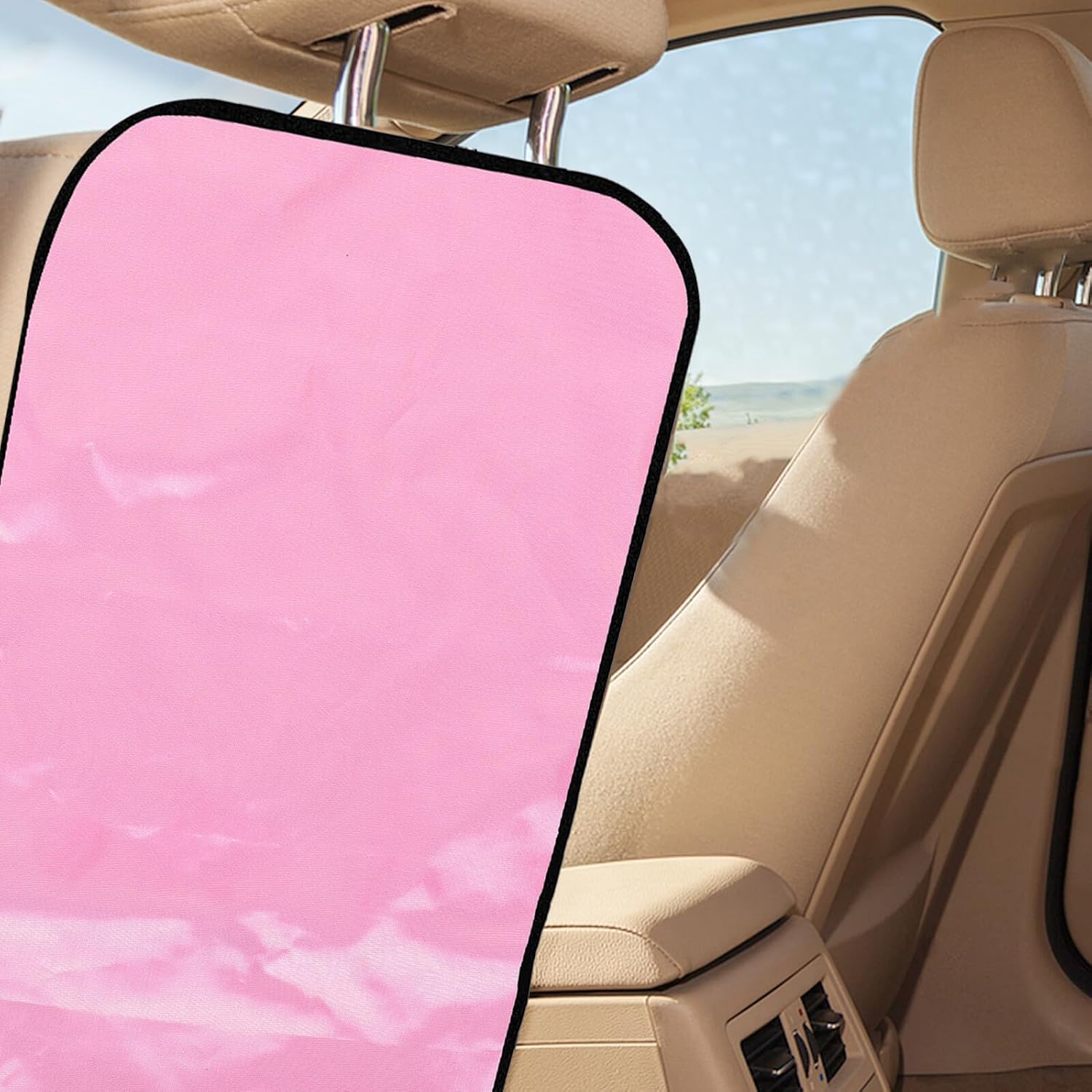 Kick Pad and Backseat Protector, Pink Faux Leather Anti-Scuff Mat, Waterproof Automotive Interior Cover and Seat Protection