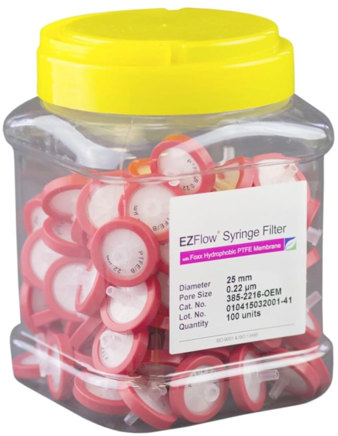 385-2216-OEM - EZFlow Syringe Filter-Sample Prep, 0.22µm Hydrophobic PTFE, 25mm, 100/pack - Qty 100