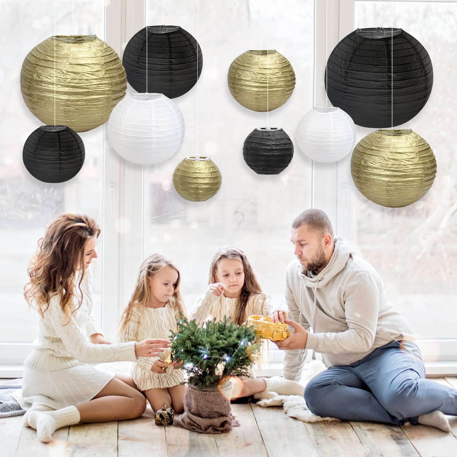 12x Papierlaternen Schulanfang | 25,4 Cm Durchmesser, Schwarz-weiß | Dekorative Hängelaternen Für Klassenzimmer, Party, Büro