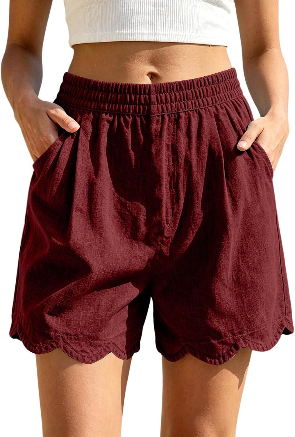 Casual Shorts for Women, High Waisted Elastic Summer Short Pants | Regular Loose Fit, High Rise Silhouette, Dual Side Pockets, Breathable Cotton, Daily Wear Home Lounging Outfit