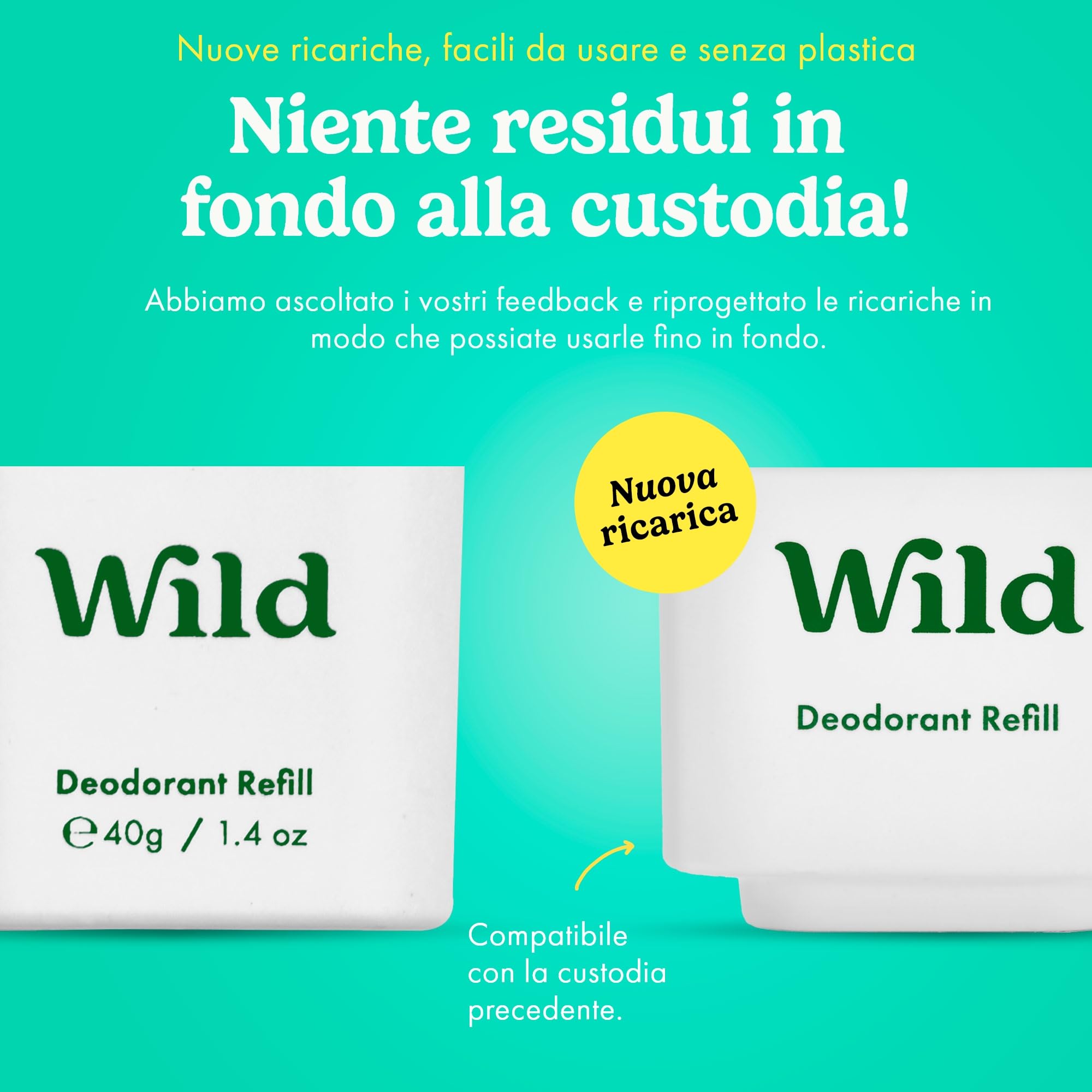 Wild - Deodorante Naturale Ricaricabile - Senza Alluminio - Varie Ricariche - Incluse Profumazioni Fresh Cotton & Sea Salt, Ocean Mist e Thunderstorm - Protezione di Lunga Durata