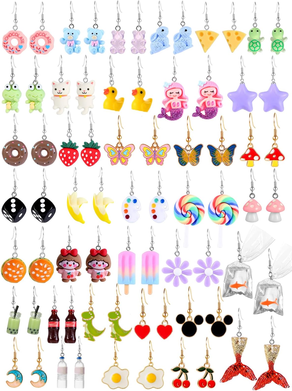36 Pairs Cute Weird Fun Earrings for Teen Girls Unique Funky Cool Dangle Earrings Set for Wome