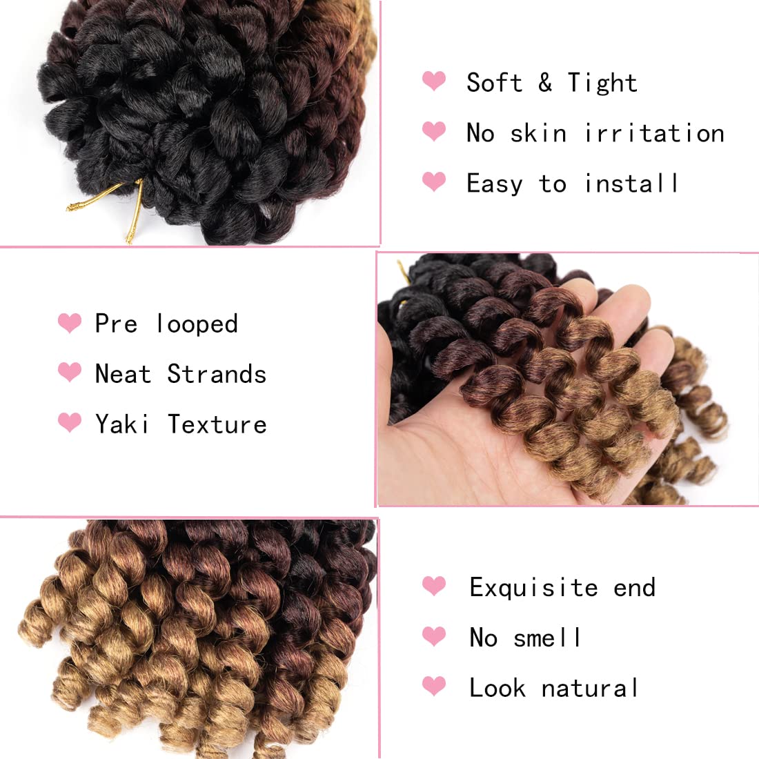 8 Inch 5 Pcs Wand Curl Crochet Hair Jamaican Bounce Crochet Hair Short Curly Braids Hair Curly Short Hair for Black Women 20 Roots/Pack(T1B/30/27)