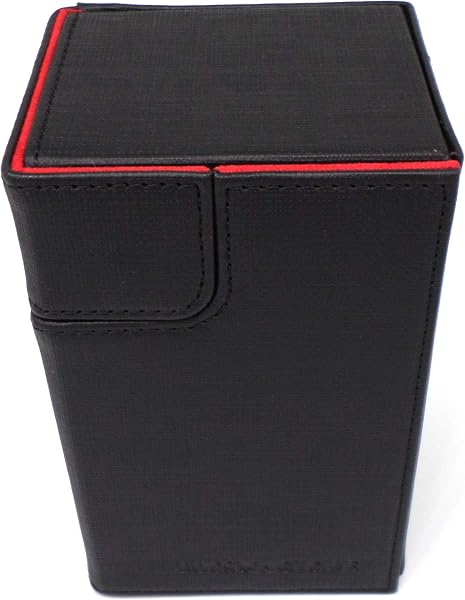 docsmagic.de Premium Magnetic Tray Box (100) Black/Red + Deck Divider - MTG - PKM - YGO - Caja Negra/Roja - 3