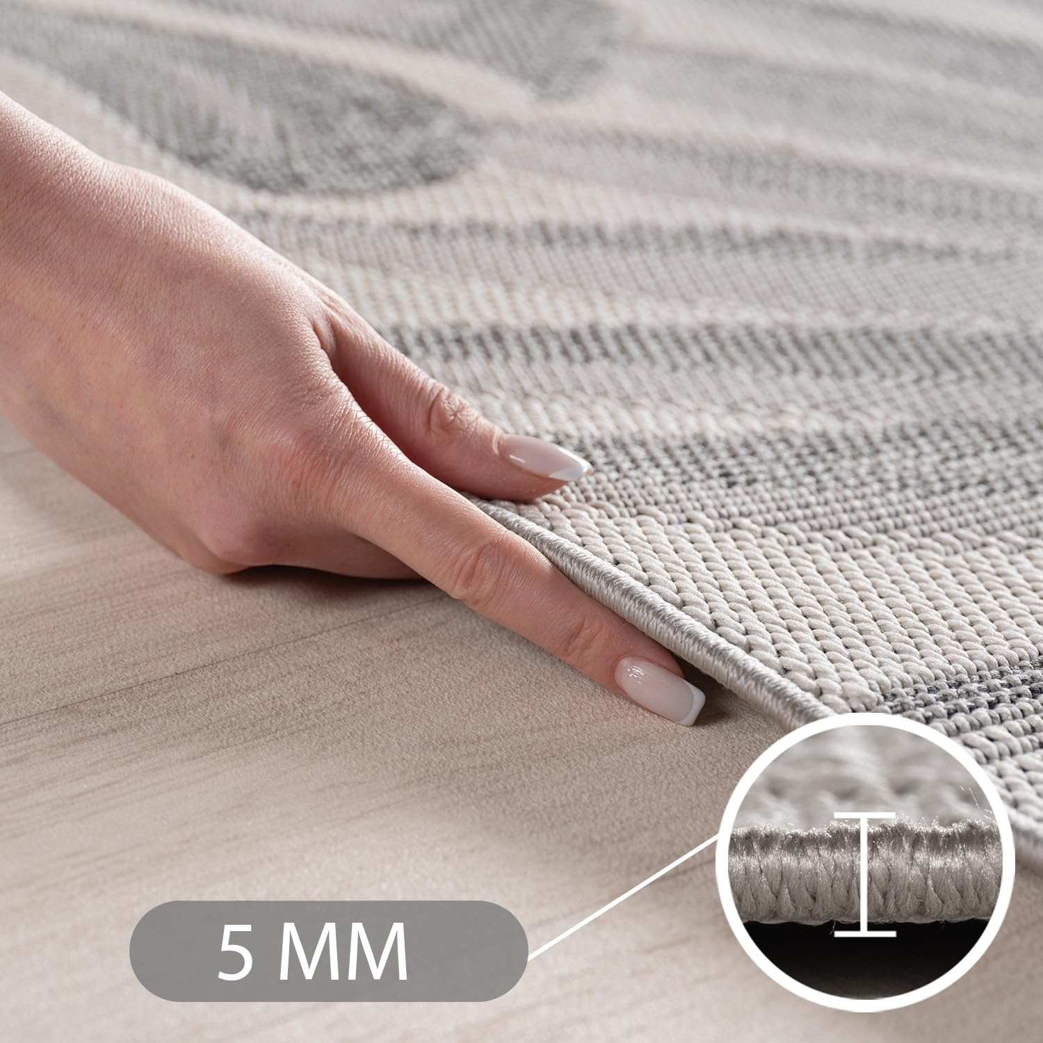 Carpetsale24 Tappeto da Esterno Grigio 140x200 cm, Resistente agli Agenti Atmosferici & UV, Ideale per Cucina, Balcone, Terrazza, Soggiorno e Sala da Pranzo, Design di foglie di palma