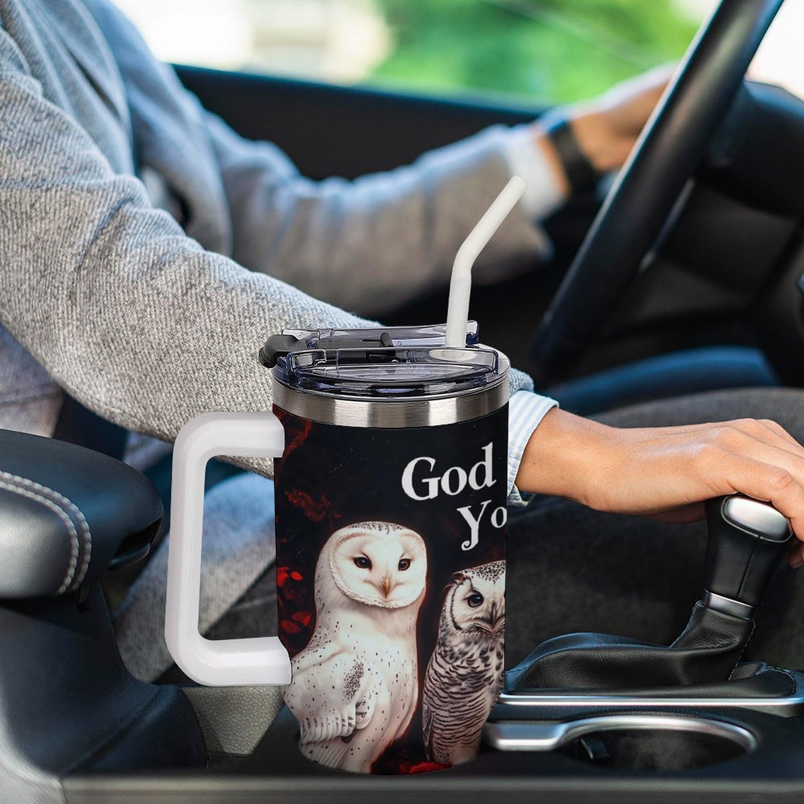 Kaffeebecher mit Griff, Motiv "God Says You Are Eule", 1,2 l, Reise-Kaffeebecher, große Kapazität, Autobecher, Wasserflasche