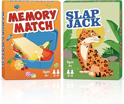Card Games,Fun Card Game for Kids Ages 4-8,Classic Interactive Games for Kids Toddlers and Adults,Perfect for Stocking Stuffers Gifts,Family Game Night Travel and Party GamesSlap Jack&Memory Match