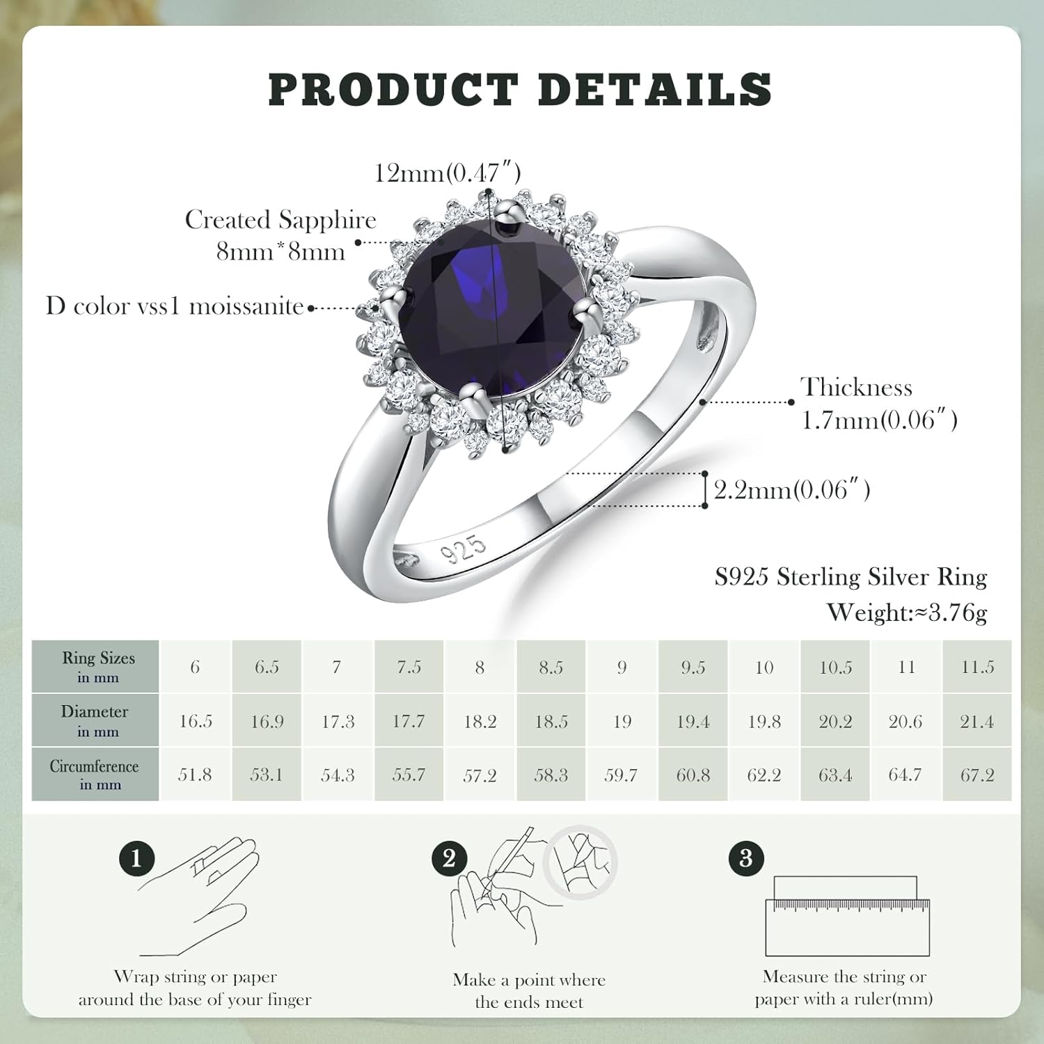925 Sterling Silver Halo Engagement Rings for Women Moissanite &Created Amethyst/Aquamarine/Emerald/Ruby/Sapphire Cocktail Wedding Birthday Jewelry - Image 4