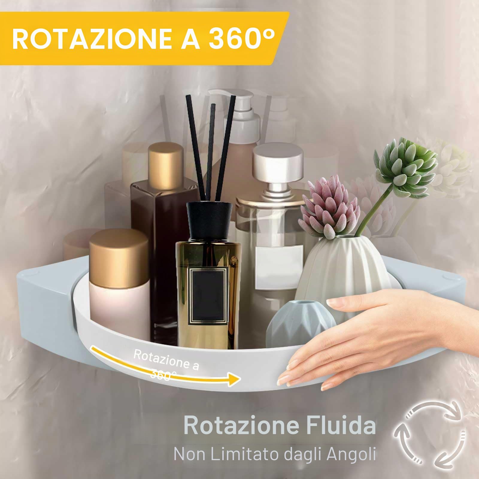 Qivine 2Pcs Mensola Doccia Angolare, Girevoli a 360° Porta Sapone per Doccia Con 4 Adesivi, Porta Bagnoschiuma Shampoo da Doccia Senza Foratura per Bagno e Cucina Organizer, Bianco