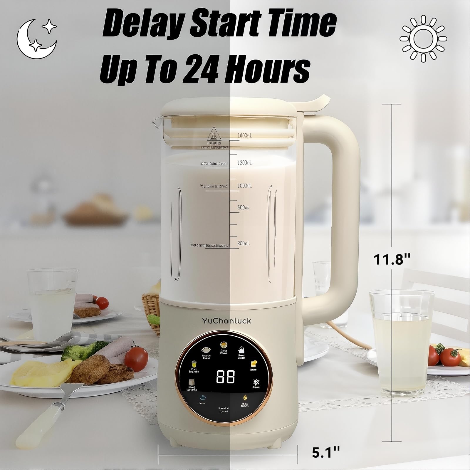 Maszynka do mleka orzechowego, automatyczne urządzenie 1400 ml z 16 ostrzami, osłona izolująca hałas, do domowego mleka i soku roślinnego, opóźnienia startu i samooczyszczania