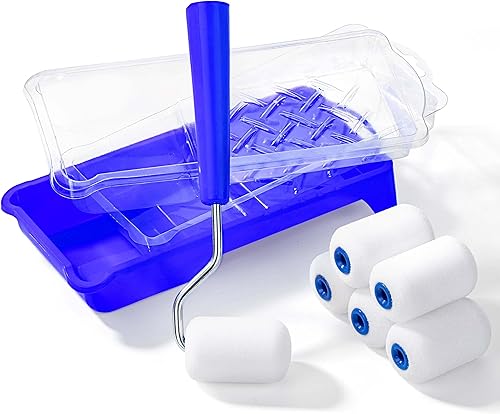 Bates - Kit de rodillos de pintura de espuma de 2 pulgadas, 10 piezas, kit de rodillos de pintura pequeños, 1 bandeja de pintura de plástico, 2