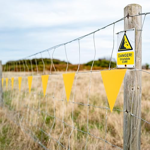 Miniatura 9 de Banderines de seguridad, banderas triangulares de marcado en cuerda, 100 pies 7 x 10 pulgadas, naranja, 45 banderines